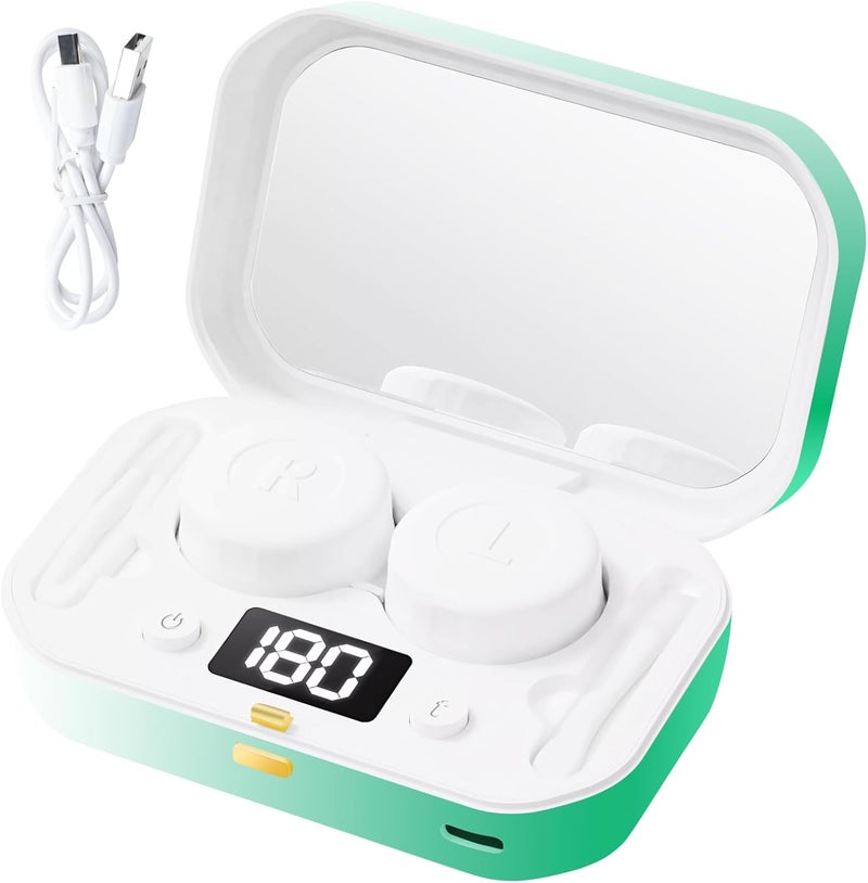 Casbomy Contact Lens Clean Machine, Portable Ultrasonic Contact Lens Cleaner with 4 Timing Modes, 360° High-Frequency Vibration for Cleaning Soft Lenses, Colored Contact Lenses (Green) - Image 1